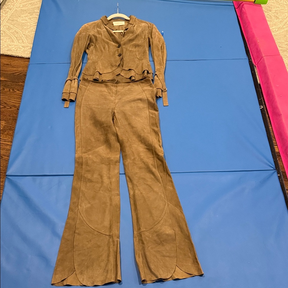 Valentino Brown Suede Jacket & Flared Pants Set